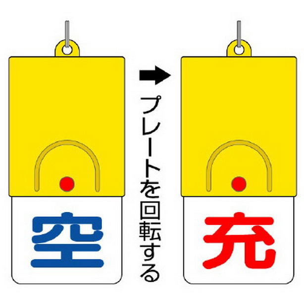 ボンベ用回転式両面表示板 白地に青文字（空）/赤文字（充）　827-38
