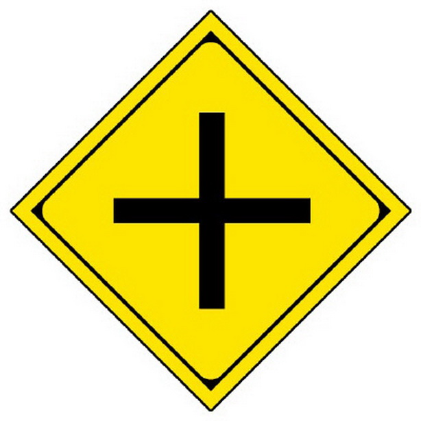 警戒標識 201-A +型道路交差点