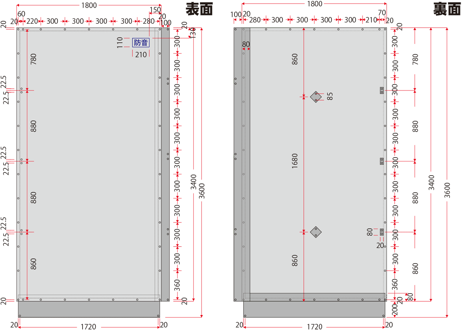 防音シート1.8×3.4m寸法図面