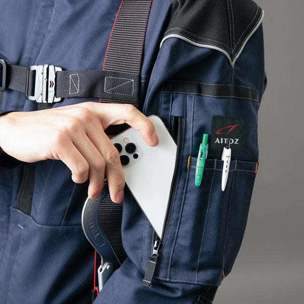AITOZ　帯電防止ムービンカット　フルハーネス対応長袖ブルゾン【秋冬】【男女兼用】 商品コード：AZ-6803 左袖ポケット
