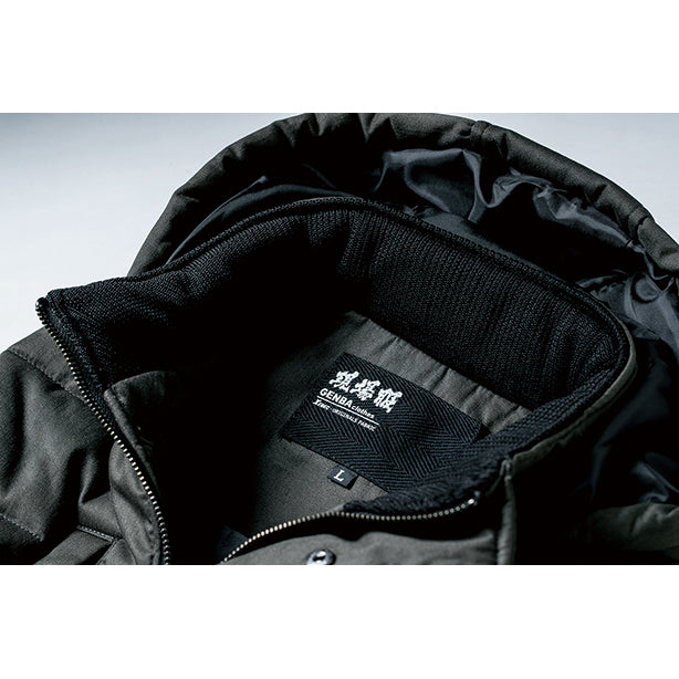 ジーベックの綿100％防寒ベスト 商品コード：XE-213 内衿にリブ素材使用