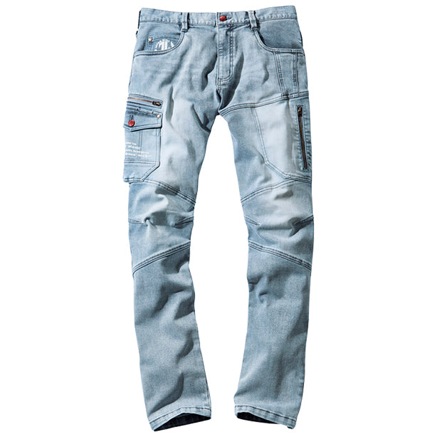 JAWIN 53002 ストレッチデニムノータックカーゴパンツ【秋冬】 商品コード：JC-53002 色：ヴィンテージブルー(一覧表示用)