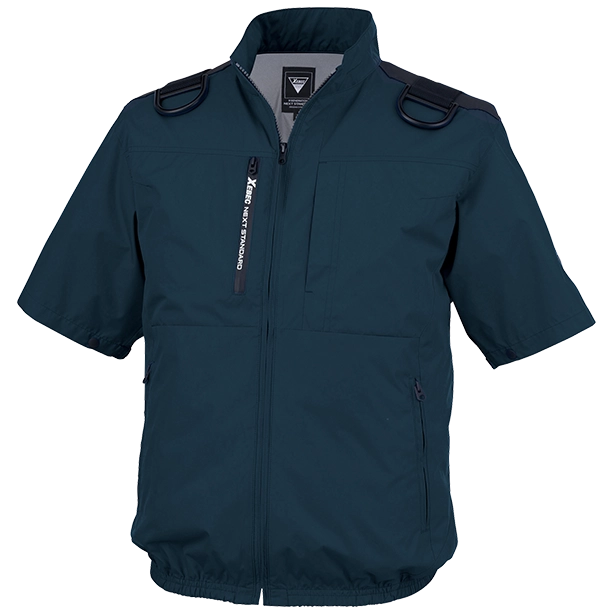 メーカー:XEBEC 品名&品番:XEBEC XE-98108 空調服®半袖ブルゾン【ハーネス対応/上部ファン】(一覧表示用)  カラー:ディープネイビー
