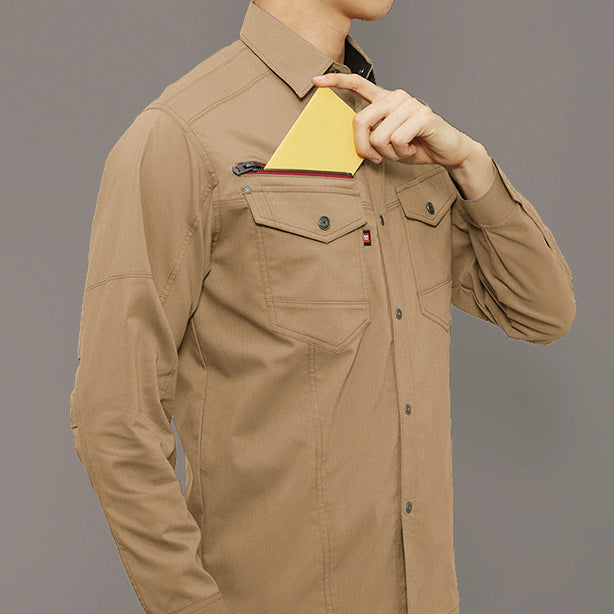 メーカー:BURTLE 品名&品番:BURTLE BTL-7045 長袖シャツ【ユニセックス】 右胸ファスナーポケット