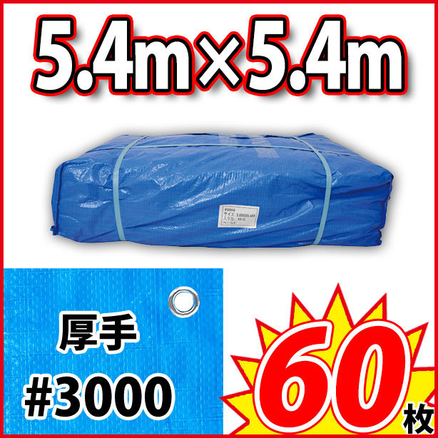 ブルーシート (厚手#3000)サイズ5.4×5.4m(60枚入)