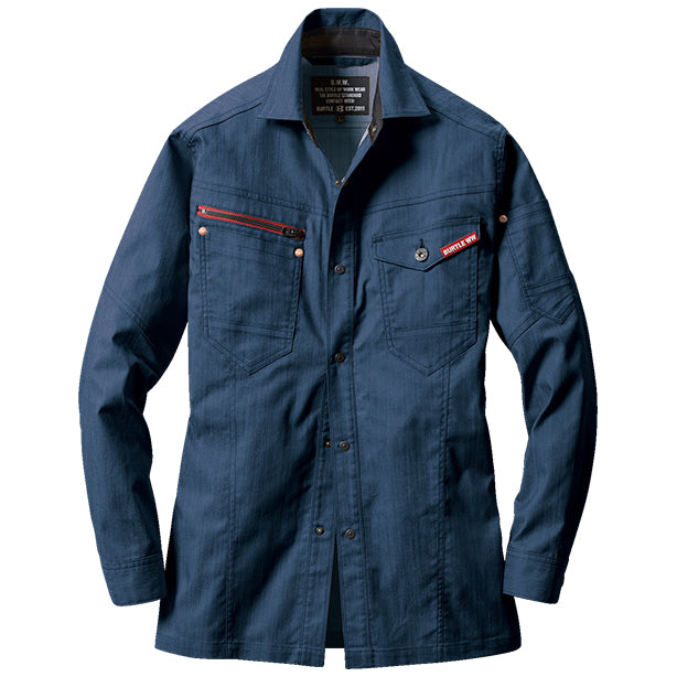 メーカー:BURTLE 品名&品番:BURTLE BTL-1815 通年長袖シャツ【ユニセックス】(一覧表示用)  カラー：インディゴ