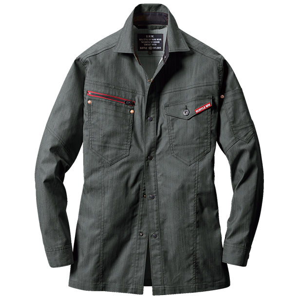 メーカー:BURTLE 品名&品番:BURTLE BTL-1815 通年長袖シャツ【ユニセックス】(一覧表示用)  カラー：ミルスグリーン