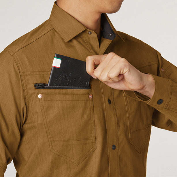 メーカー:BURTLE 品名&品番:BURTLE BTL-1815 通年長袖シャツ【ユニセックス】 右胸ファスナーポケット