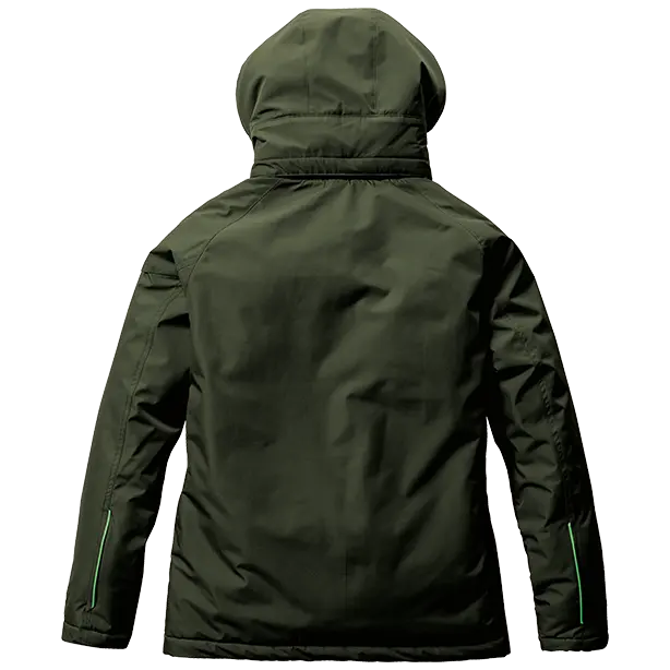 メーカー:BURTLE 品名&品番:BURTLE BTL-7620 防水防寒ジャケット【ユニセックス】 カラー：ミルスグリーン(バックスタイル)