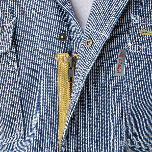 メーカー:GRACEENGINEER'S 品名&品番:GRACE ENGINEER'S SK-GE-105H 親子で揃うヒッコリーツナギ(キッズサイズあり) 前立て金属ファスナー