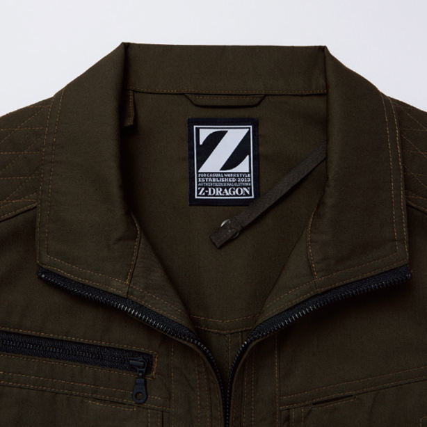 メーカー:JICHODO 品名&品番:Z-DRAGON JC-74030 肩補強刺子入り帯電防止空調服™長袖ブルゾン 首元調節ひも