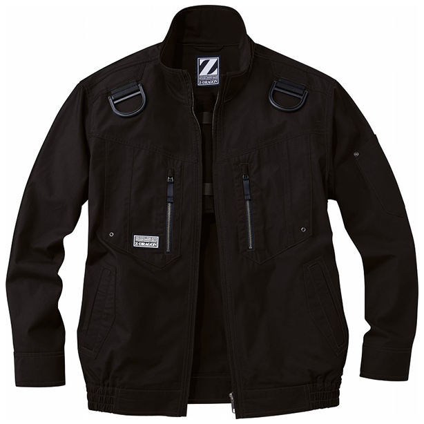 メーカー:JICHODO 品名&品番:Z-DRAGON JC-74110 フルハーネス対応綿100%空調服™長袖ブルゾン(オプション表示用)  カラー:ブラック