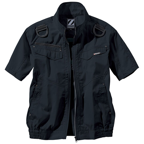 メーカー:JICHODO 品名&品番:Z-DRAGON JC-74130 丈夫でソフトな着心地のフルハーネス対応空調服™半袖ブルゾン(オプション表示用)  カラー:シックブラック