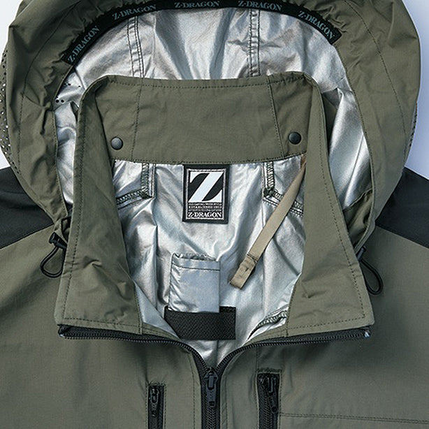 メーカー:JICHODO 品名&品番:Z-DRAGON JC-74320 サイドファン ハーネス対応空調服®遮熱ベスト（フード付） 首元調節ひも