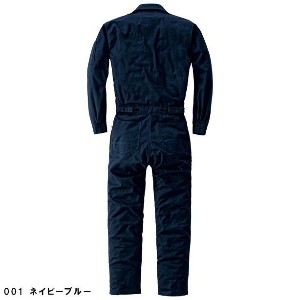 メーカー:YAMADATATSU 品名&品番:YAMADATATSU YD-23040 秋冬エコ素材つなぎ カラー:ネイビーブルー(バックスタイル)