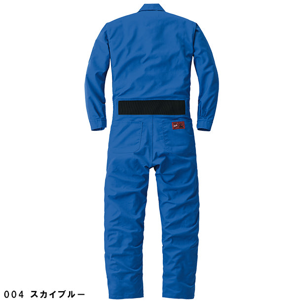 メーカー:YAMADATATSU 品名&品番:YAMADATATSU YD-24030 春夏プロ仕様腰のびのびつなぎ服 カラー:スカイブルー(バックスタイル)