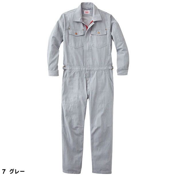 メーカー:YAMATAKA 品名&品番:YAMATAKA ROUND HOUSE DON-RH-3004 ヒッコリー長袖カバーオール(オプション表示用)  カラー:グレー