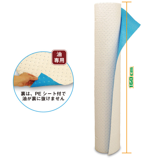 吸着ロールF-160（油専用・浸透防止仕様・大型機器養生用）・幅160cm×長さ20m・裏はPEしシート付で油が裏に抜けません