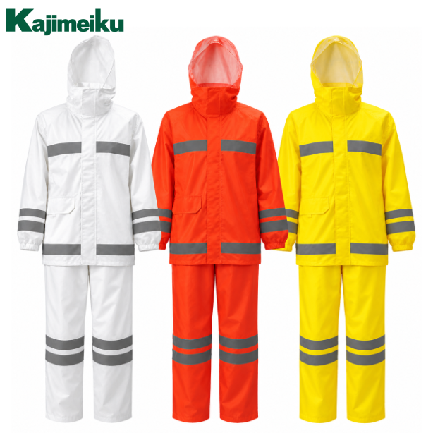 メーカー:KAJIMEIKU 品名&品番:KAJIMEIKU KM-3810 警備用 視認性レインスーツ【上下セット】(オプション表示用) 