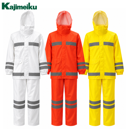 メーカー:KAJIMEIKU 品名&品番:KAJIMEIKU KM-3810 警備用 視認性レインスーツ【上下セット】(オプション表示用) 