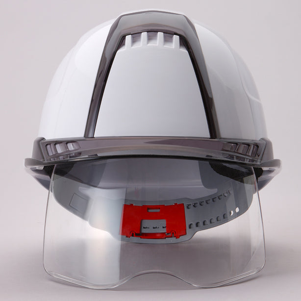 【警備用】超高性能ヘルメット【ライナーあり/通気孔あり/シールド付】 商品コード：TS-391FN-OT-KB シールド引き出し