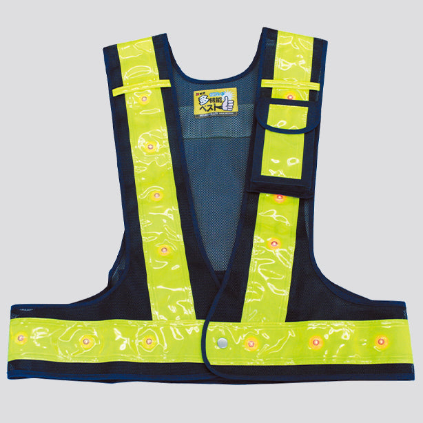 メーカー:MIZUKEI 品名&品番:LED安全ベスト　ポケット付き(3011000～3017009)(一覧表示用)  カラー:イエロー（赤色LED）