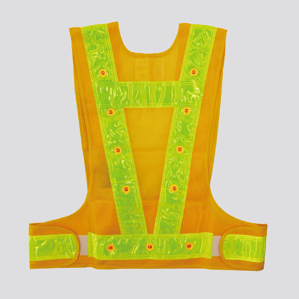 メーカー:MIZUKEI 品名&品番:LED安全ベスト　ポケット付き(3011000～3017009) カラー:イエロー（赤色LED）(バックスタイル)