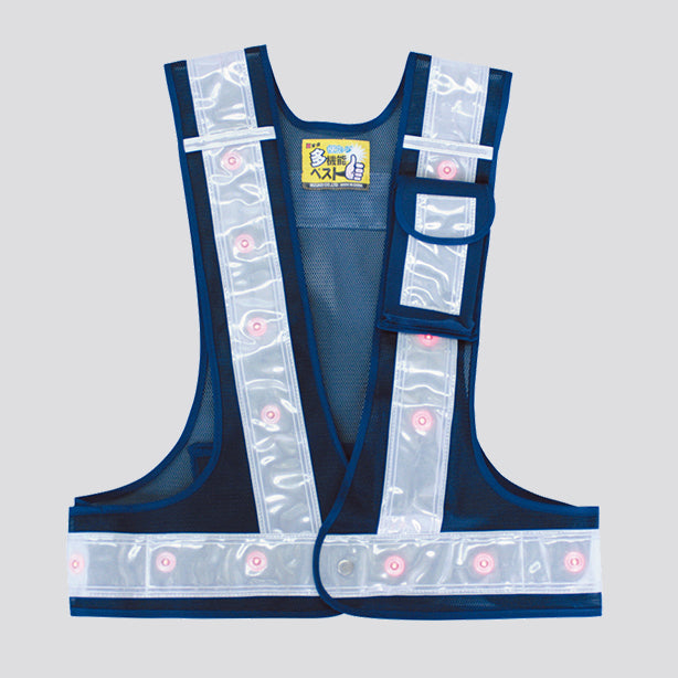 メーカー:MIZUKEI 品名&品番:【警備用】【LED】ポケット付安全ベスト(3011000～3016002)(オプション表示用)  カラー:ホワイト（赤色LED）