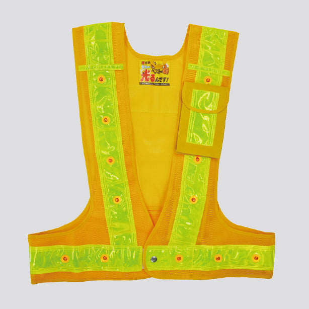 メーカー:MIZUKEI 品名&品番:【警備用】【LED】ポケット付安全ベスト(3011000～3016002)(オプション表示用)  カラー:イエロー × イエロー（赤色LED）
