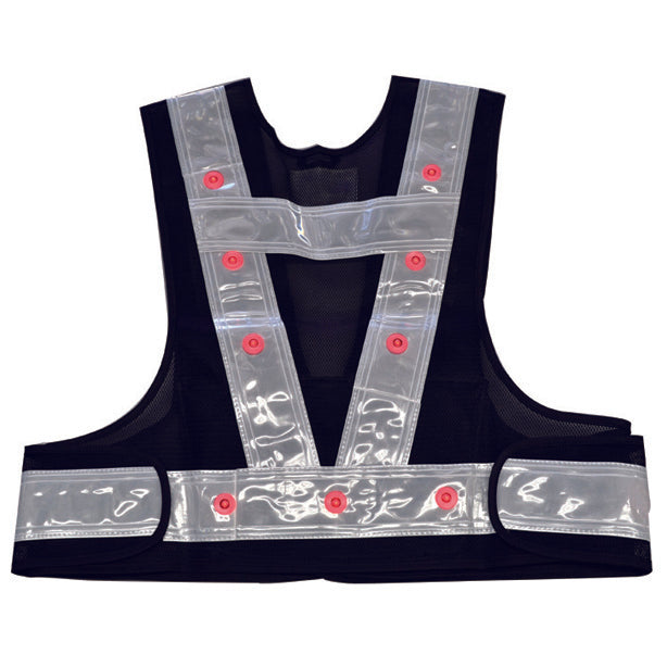 メーカー:MIZUKEI 品名&品番:【警備用】【LED】【ショート丈】安全ベスト(3012701-KB ～ 3012732-KB) カラー:ネイビー×ホワイト (赤LED)(バックスタイル)