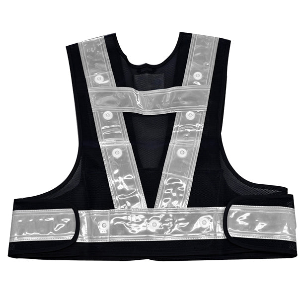 メーカー:MIZUKEI 品名&品番:【警備用】【LED】【ショート丈】安全ベスト(3012701-KB ～ 3012732-KB) カラー:ネイビー×ホワイト (白LED)(バックスタイル)