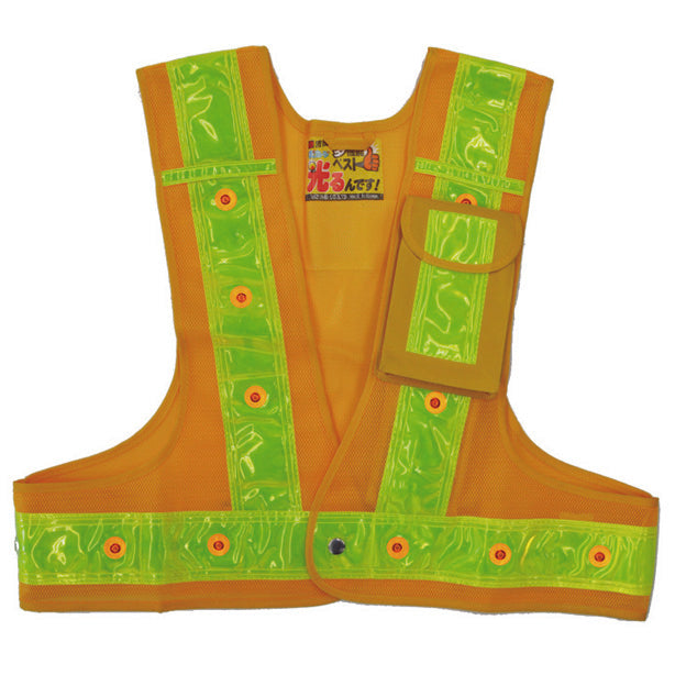 メーカー:MIZUKEI 品名&品番:【警備用】【LED】【ショート丈】安全ベスト(3012701-KB ～ 3012732-KB)(オプション表示用)  カラー:イエロー×イエロー (赤LED)