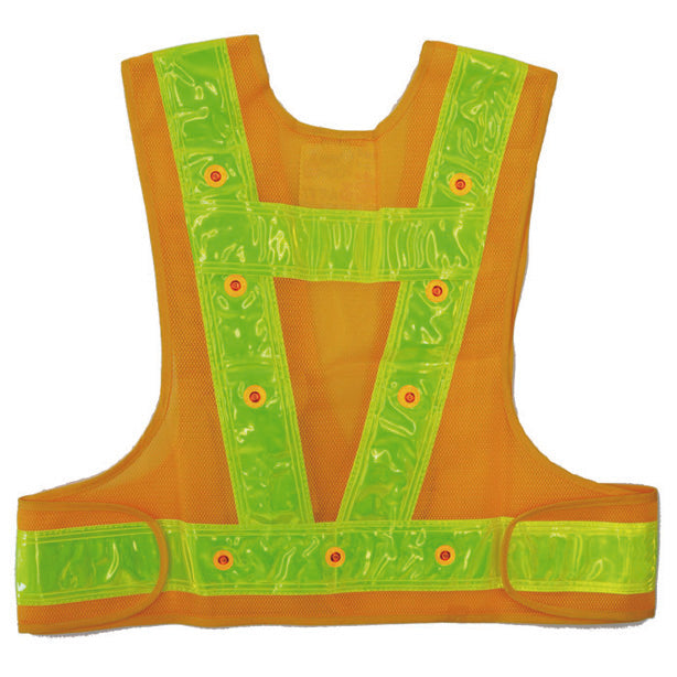 メーカー:MIZUKEI 品名&品番:【警備用】【LED】【ショート丈】安全ベスト(3012701-KB ～ 3012732-KB) カラー:イエロー×イエロー (赤LED)(バックスタイル)