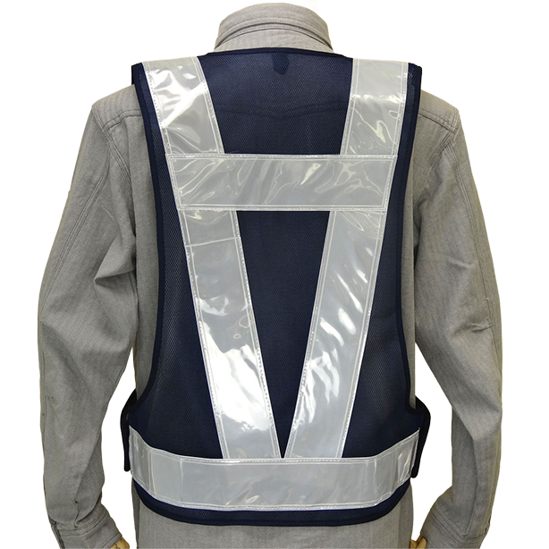 メーカー:MIZUKEI 品名&品番:安全ベスト/70mmタイプ（5917602 ～ 5917607） カラー:紺×白(バックスタイル)