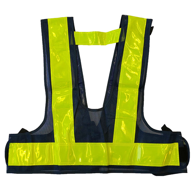 メーカー:MIZUKEI 品名&品番:装着できるんです フルハーネス用安全ベスト キングサイズ（5941151 ～ 5941153） カラー:紺×黄(バックスタイル)