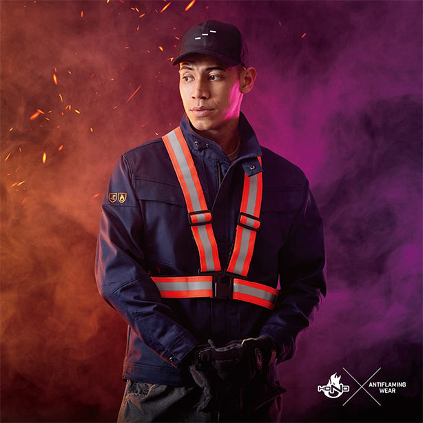 メーカー:村上被服 品名&品番:村上被服 HONO MH-402 難燃ショート丈反射ベスト 着用イメージ