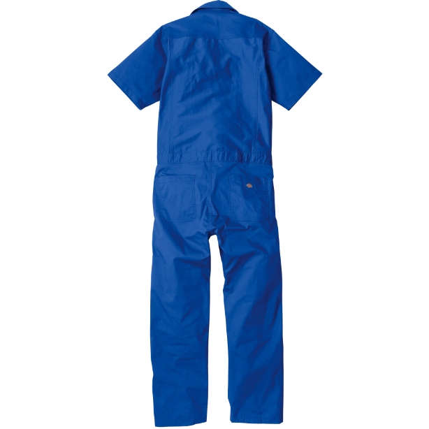 メーカー:CO_COS 品名&品番:Dickies CC-D-6702 軽量ストレッチ半袖つなぎ カラー:ブルー(バックスタイル)