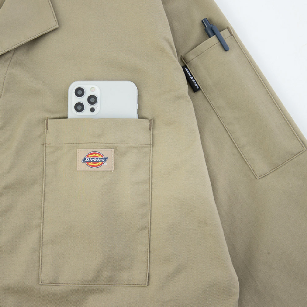 メーカー:CO_COS 品名&品番:Dickies CC-D-6702 軽量ストレッチ半袖つなぎ 袖ペン差し左