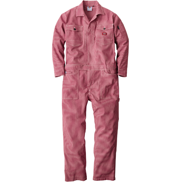 メーカー:CO_COS 品名&品番:Dickies CC-D-716 ヒッコリーつなぎ(オプション表示用)  カラー:レッド