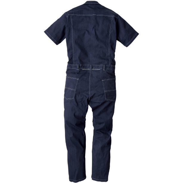 メーカー:CO_COS 品名&品番:Dickies CC-D-752 CORDURA®ストレッチデニム半袖ツナギ カラー:インディゴ(バックスタイル)