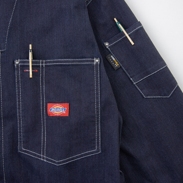 メーカー:CO_COS 品名&品番:Dickies CC-D-752 CORDURA®ストレッチデニム半袖ツナギ 袖ペン差し左