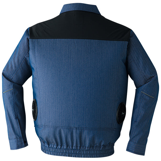 メーカー:ASAHICHO 品名&品番:Asahicho AC-9202 ヘリンボーンコーデュラ®ストレッチ空調服®長袖ブルゾン【ウェアのみ】 カラー:インディゴ(バックスタイル)