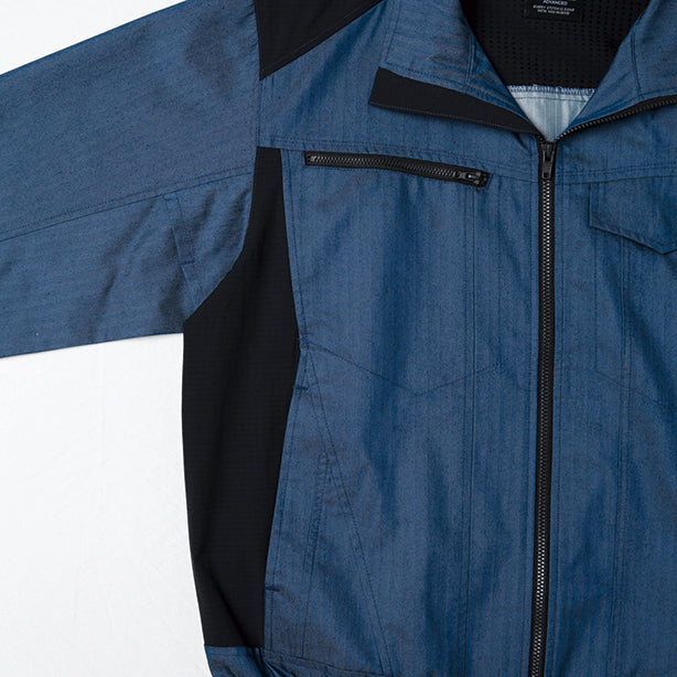 メーカー:ASAHICHO 品名&品番:Asahicho AC-9202 ヘリンボーンコーデュラ®ストレッチ空調服®長袖ブルゾン【ウェアのみ】 配色部分コーデュラ使用