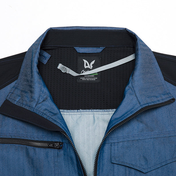 メーカー:ASAHICHO 品名&品番:Asahicho AC-9202 ヘリンボーンコーデュラ®ストレッチ空調服®長袖ブルゾン【ウェアのみ】 首元調節ひも