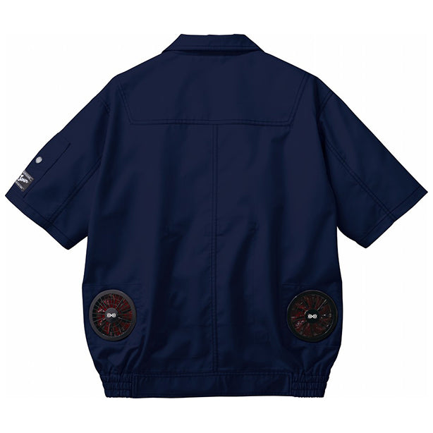 メーカー:JICHODO 品名&品番:Jawin JC-54040 ヨーロピアンテイスト空調服™半袖ブルゾン【フルセット】 カラー:ネービー(バックスタイル)