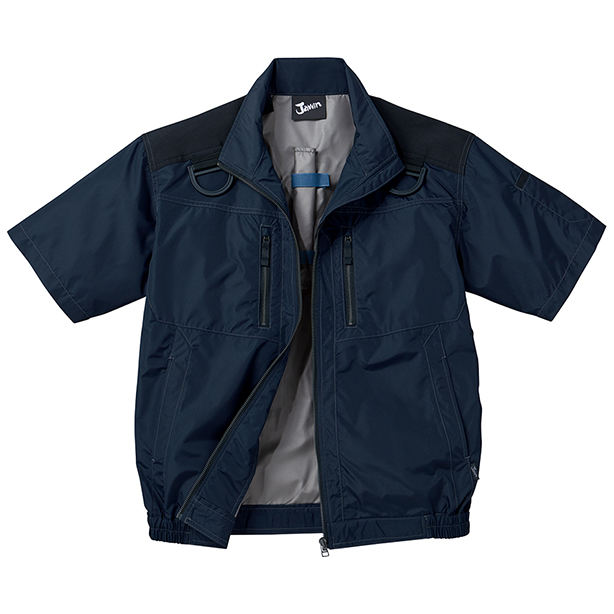 メーカー:JICHODO 品名&品番:Jawin JC-54090 フルハーネス対応猛暑用遮熱空調服™半袖ブルゾン【ウエアのみ】(一覧表示用)  カラー:ネービー
