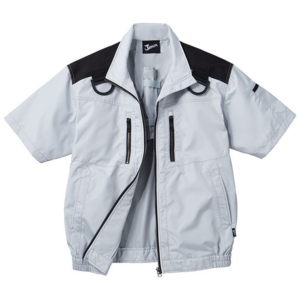 メーカー:JICHODO 品名&品番:Jawin JC-54090 フルハーネス対応猛暑用遮熱空調服™半袖ブルゾン【ウエアのみ】(オプション表示用)  カラー:シルバー