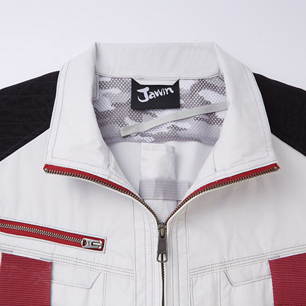 メーカー:JICHODO 品名&品番:Jawin JC-54100 フルハーネス対応強度増し空調服™長袖ブルゾン【フルセット】 首元調節ひも