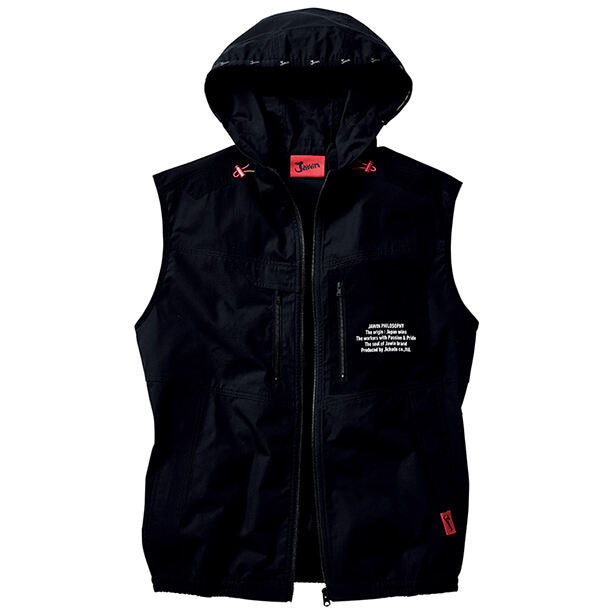メーカー:JICHODO 品名&品番:Jawin JC-54110 綿100%のフード付き空調服™ベスト【ウエアのみ】(一覧表示用)  カラー:ブラック