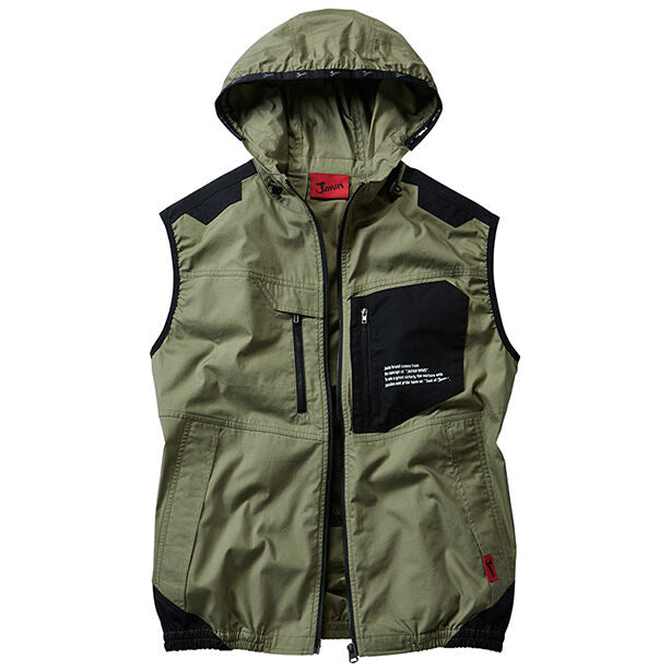 メーカー:JICHODO 品名&品番:Jawin JC-54110 綿100%のフード付き空調服™ベスト【ウエアのみ】(一覧表示用)  カラー:カーキ